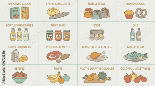 Various Food Categories and Products Infographic Illustration Set