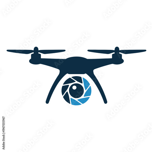 Aerial quadcopter drone with camera lens at the bottom for photography and videography
