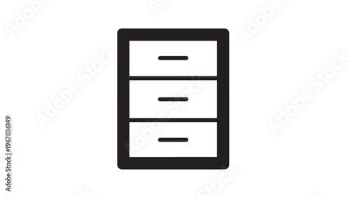 Three-drawer filing cabinet icon with simple black lines and rounded corners on a white background, representing organization and storage solutions.