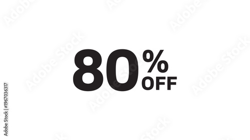 Percentage sign with eighty percent off text on a white background for advertising and sales promotions