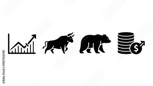 Financial Growth and Market Trends Represented by Bull and Bear Icons in Business Analytics
