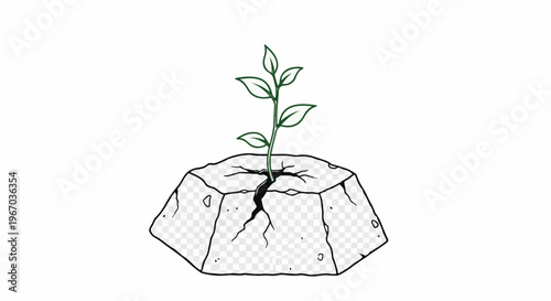 Green sprout breaks through cracked stone