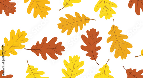 vibrant autumn oak leaves pattern in shades of yellow and brown perfect for seasonal fall backgrounds textile prints and nature designs.