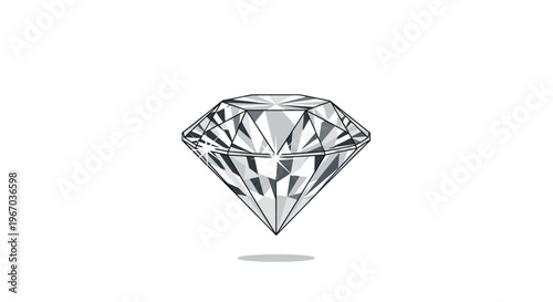 Sparkling brilliant cut diamond with multiple facets and clear reflections isolated on white background for luxury jewelry and fashion design.