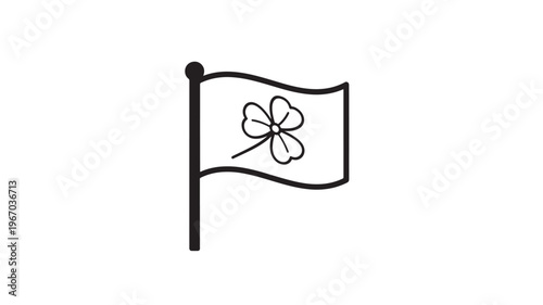 Flag with a simple clover leaf drawing on it, representing good luck or nature. featuring lucky, plant, botany with green and symbol elements for