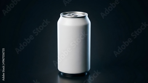 Sleek blank white aluminum beverage can mockup isolated on a dark background, perfect for customizable product branding and design presentation