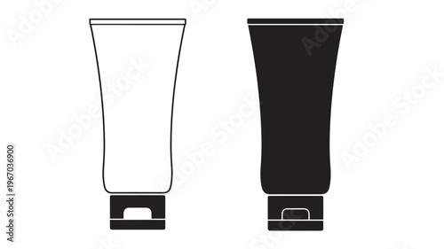 Tube cosmetic icon with minimalist black and white line art and silhouette styles for product packaging design