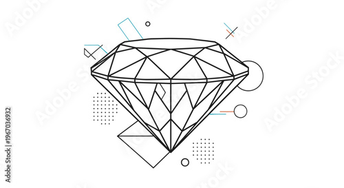 Geometric diamond line art illustration with abstract shapes and patterns in the background for a modern graphic design.
