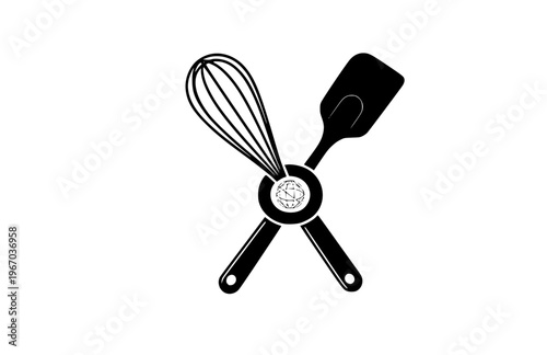 Connectioneering Chefs Whisk and Spatula Silhouette Sticker, Universal Harmony Connection Vector, Minimalist Collaborative Kitchen Illustration