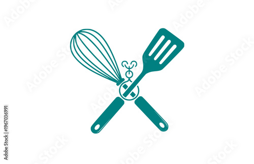 Connectioneering Chefs Whisk and Spatula Silhouette Sticker, Universal Harmony Connection Vector, Minimalist Collaborative Kitchen Illustration