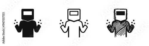 Welder with Protective Mask and Sparks Icon Set, Industrial Worker Symbol