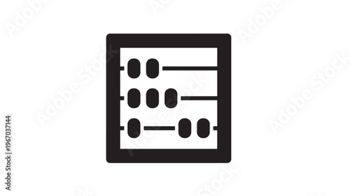 Abacus icon with black beads and frame on white background representing calculation and education featuring calculating, numbers, counting with math