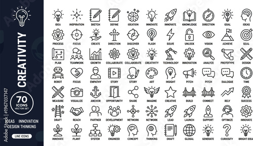 A collection of creative icons and symbols for design and innovation Ai, eps, jpg, transparent background, eps