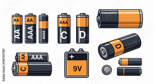 Collection of various pixelated batteries of different sizes