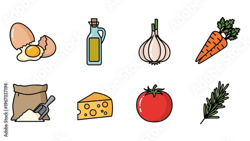 Illustration of Fresh Vegetables and Cooking Ingredients for Healthy Cooking