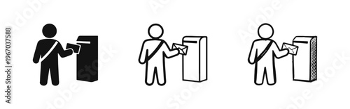 Postman Delivering Mail Icon Set, Sending and Receiving Correspondence Symbol