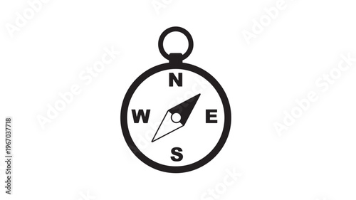 Compass graphic with a black border, ring, and directional markers for North, South, East, and West, on a white background.