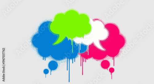 Colorful speech bubbles with dripping paint effect