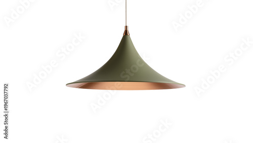 Photos Olive green metal pendant lamp with copper interior, isolated on transparent bac