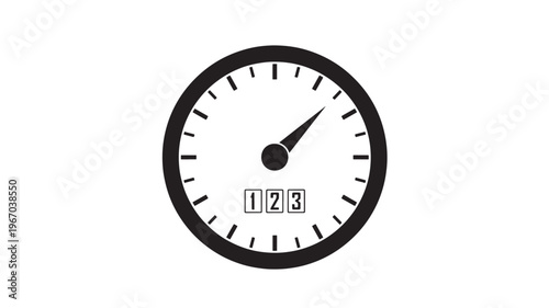Speedometer gauge with a needle pointing to the right and a digital counter displaying 123. featuring dial, meter, indicator with dashboard and