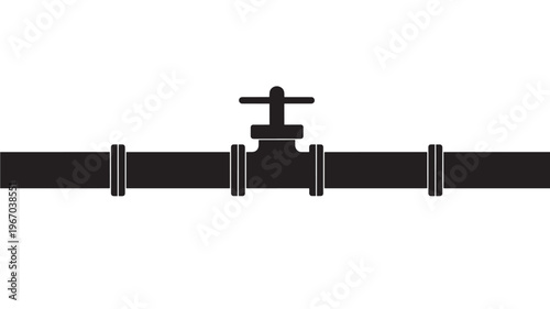 Pipe with valve and flanges for industrial or plumbing systems, rendered as a solid black silhouette.