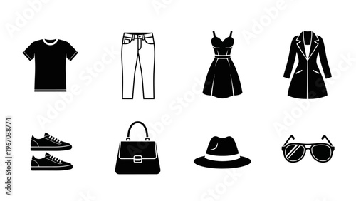 Minimalist Fashion Clothing and Accessories Icons for Style Representation
