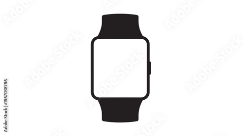 Smartwatch device with a blank screen and black strap, isolated on a white background, ready for custom display.