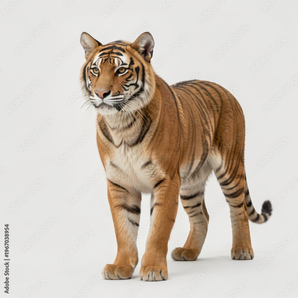 Obraz premium Tiger Walking on White Background