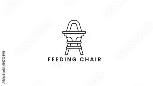 Feeding chair minimalist line art icon with simple outline design on a white background for baby products.