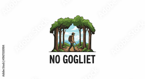 Hiker explores a forest path under a canopy of trees, with mountains beyond