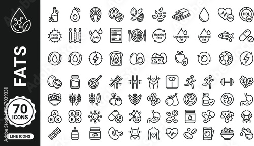 A collection of line icons depicting various fat related concepts and objects Ai, eps, jpg, transparent background, eps