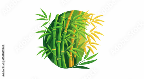 Green and yellow bamboo stalks with leaves forming an oval shape
