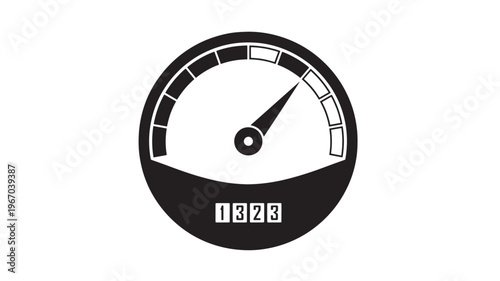 Speedometer icon with a needle pointing towards maximum speed and a digital odometer displaying 1323.