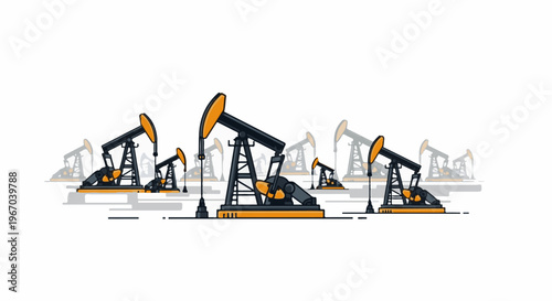 Multiple oil pumps extract from the earth on a white background