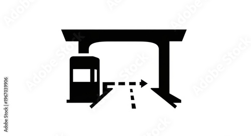 Toll Booth Icon on Roadway with Arrow.