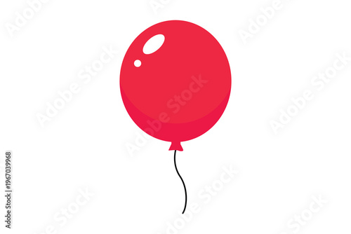 Bright red balloon floating in the air with a string attached, isolated on a white background, evoking a sense of celebration and joy.