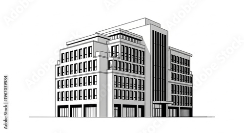 Modern Office Building Facade Architectural Drawing.
