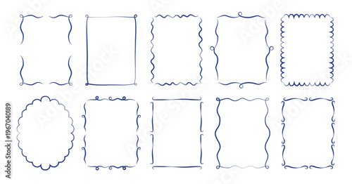 Coquette frames and borders set in hand drawn vintage doodle style. Whimsical and elegant frames and borders in italian sea coastal style.