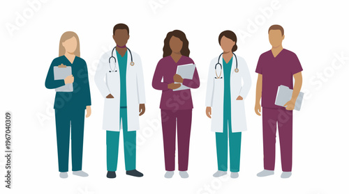 Diverse group of healthcare professionals in uniform standing together