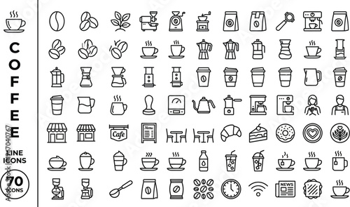 A collection of coffee line icons on a white background Ai, eps, jpg, transparent background, eps