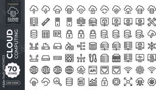 A collection of cloud computing icons and symbols for modern technology and data storage Ai, eps, jpg, transparent background, eps