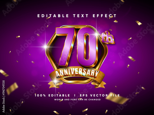 70th anniversary 3d vector text effect with modern style