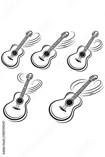 Acoustic Guitars In Motion Dynamic Musical Illustration With White Background