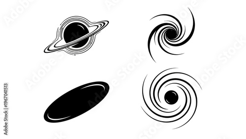 Abstract Black and White Space-Themed Swirl and Spiral Patterns Design