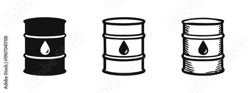 Oil Barrel Icons with Petroleum Drop Symbol Set. Energy and Fuel Industry Concept Vector Illustration.