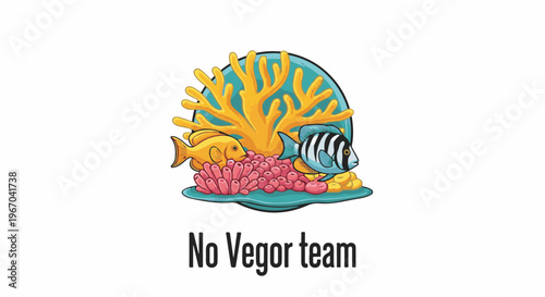 Stylized underwater scene with two fish and colorful coral formations