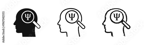 Head Profile with Magnifying Glass and Psi Symbol for Mental Examination