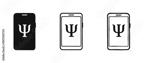 Mobile Psychology App Icon Set, Online Therapy Smartphone Symbol