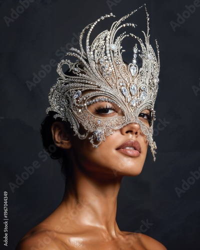 Ornate Crystal Masquerade Mask Portrait Of One Adult Woman