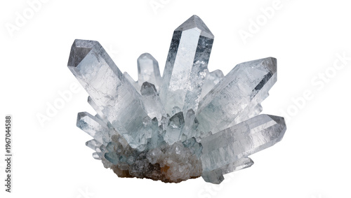 Canvastavla Cluster of clear quartz crystals with rough base, isolated on transparent backgr